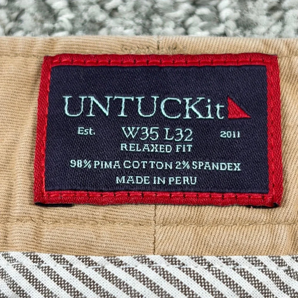 UNTUCKit 5 Pocket Pant Men 35x32 Tan Relaxed Fit Pima Cotton Stretch 40067